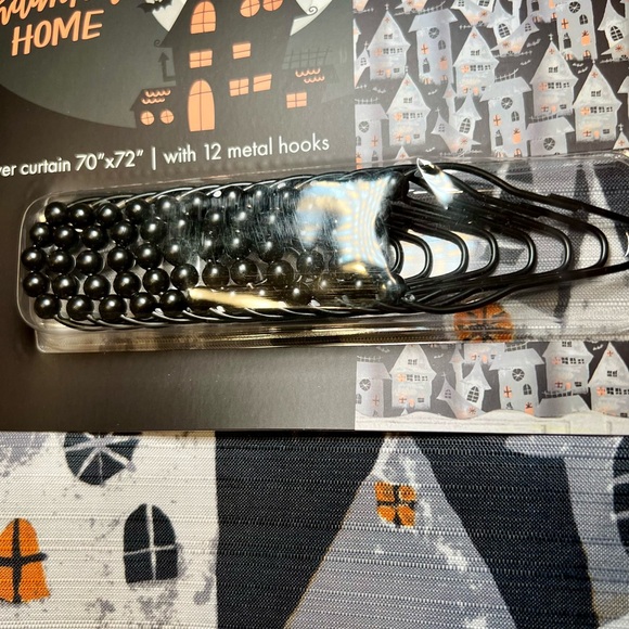 Halloween Haunted Village Houses Fabric Shower Curtain + Roller Hooks Gloomy - Picture 11 of 12